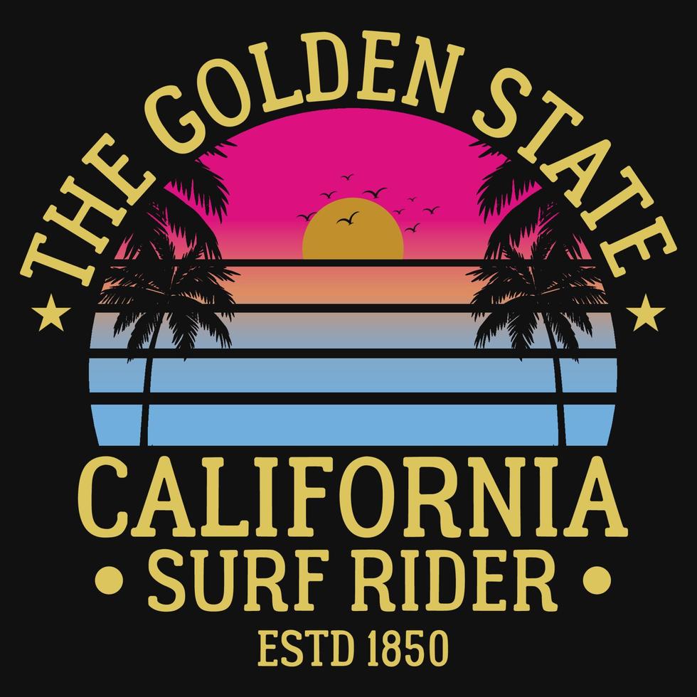 el diseño de la camiseta del jinete de surf de california del estado dorado vector