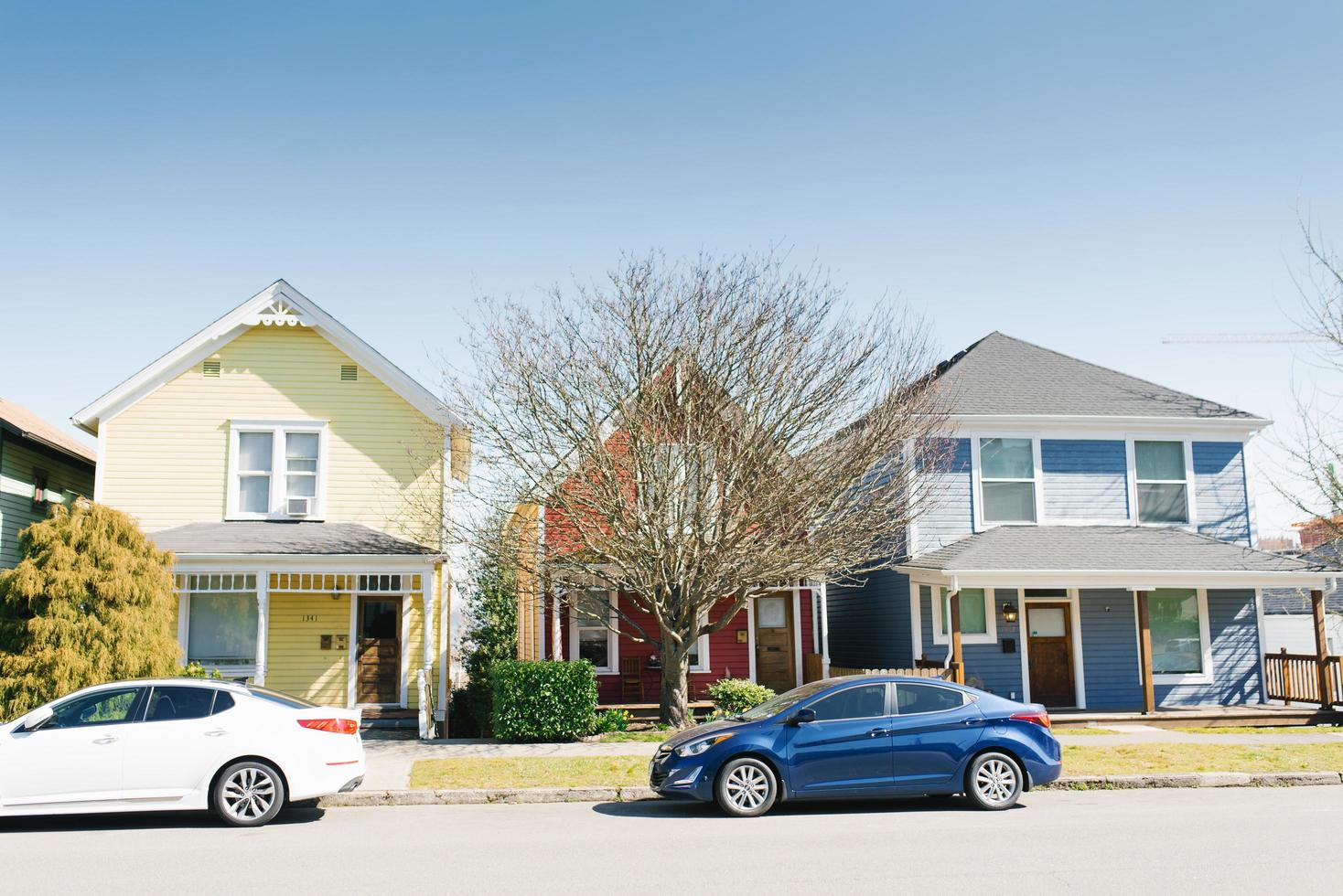 Tacoma, Washington, USA. March 2021. City streets with residential buildings photo