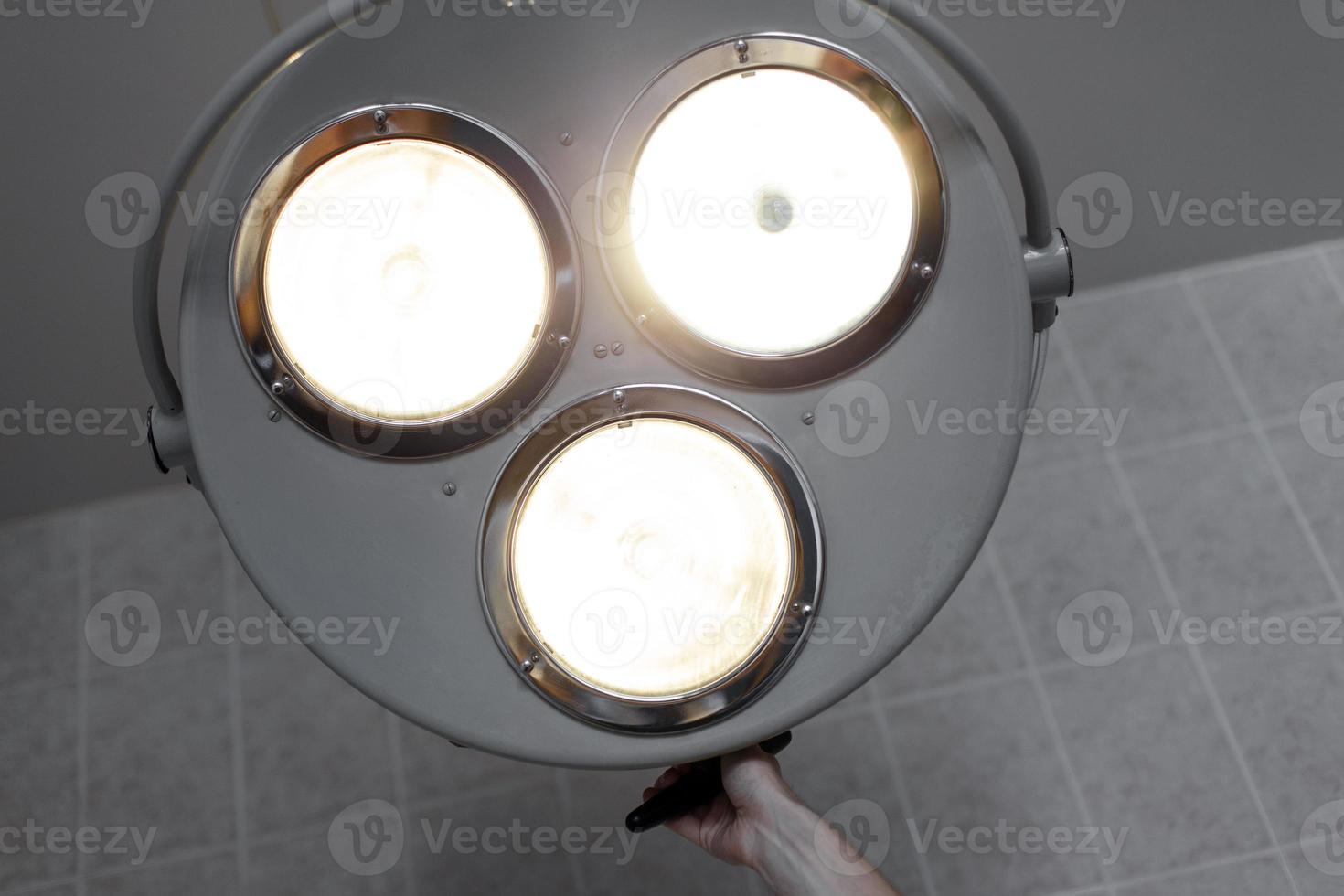 Bright light from the operating lamp. Medical equipment photo