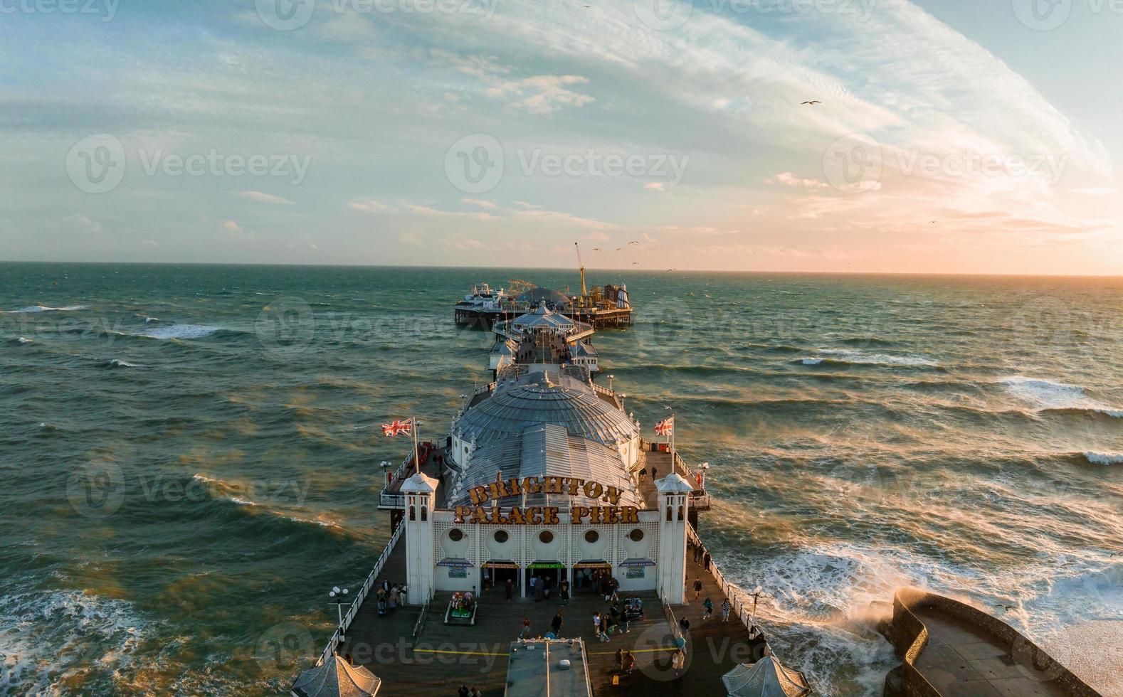 Aerial view of Brighton Palace Pier, with the seafront behind. photo