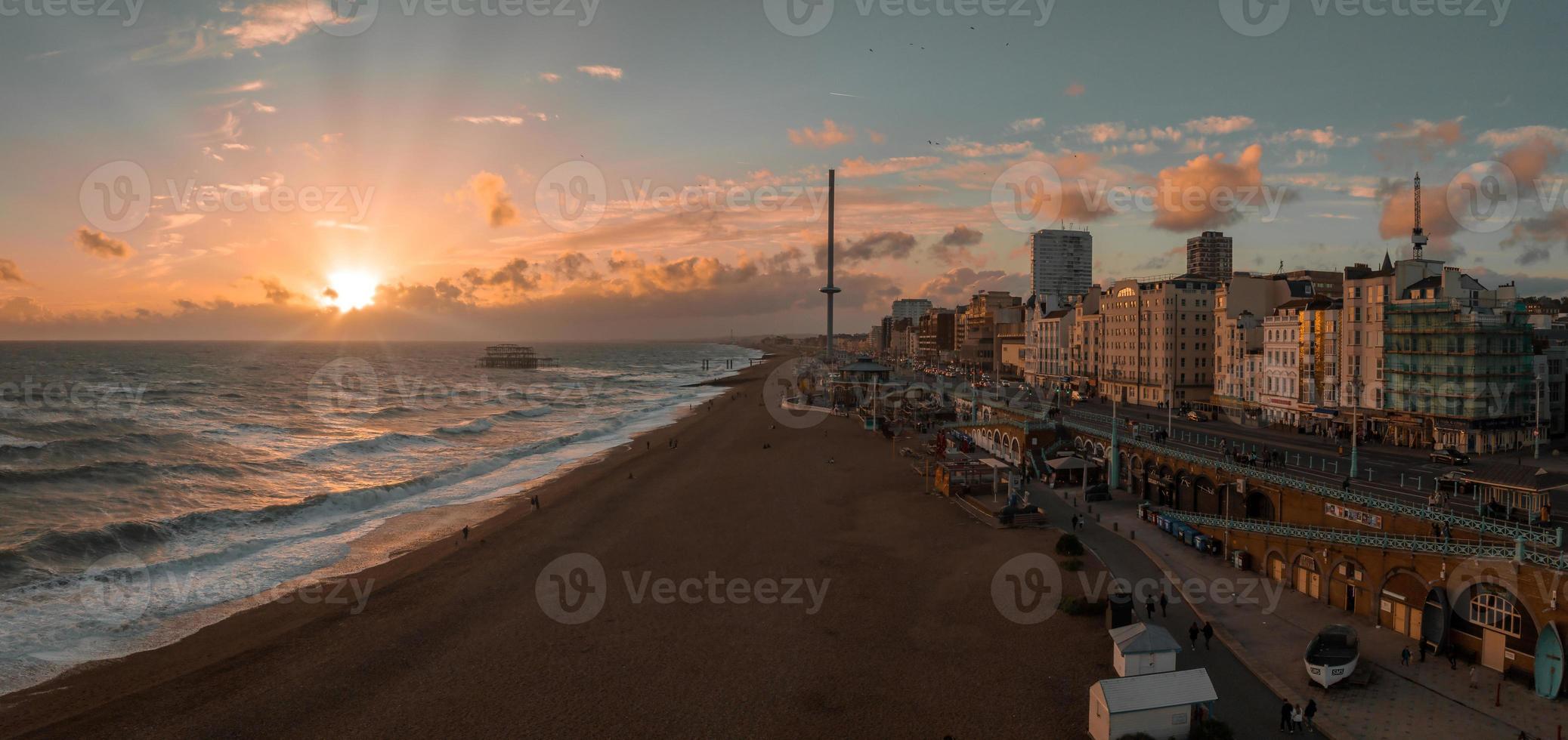 Beautiful Brighton beach view. Magical sunset and stormy weather in Brighton photo
