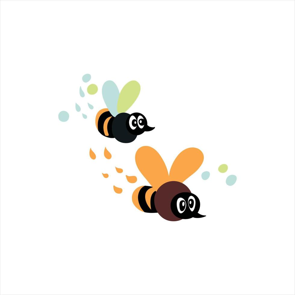 Two flying bees with big eyes and stings. vector