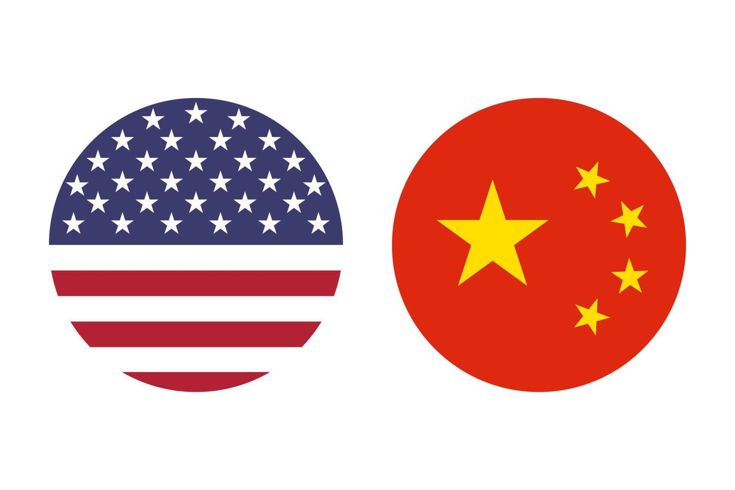 Round icons of US and Chinese flags, vector illustration.