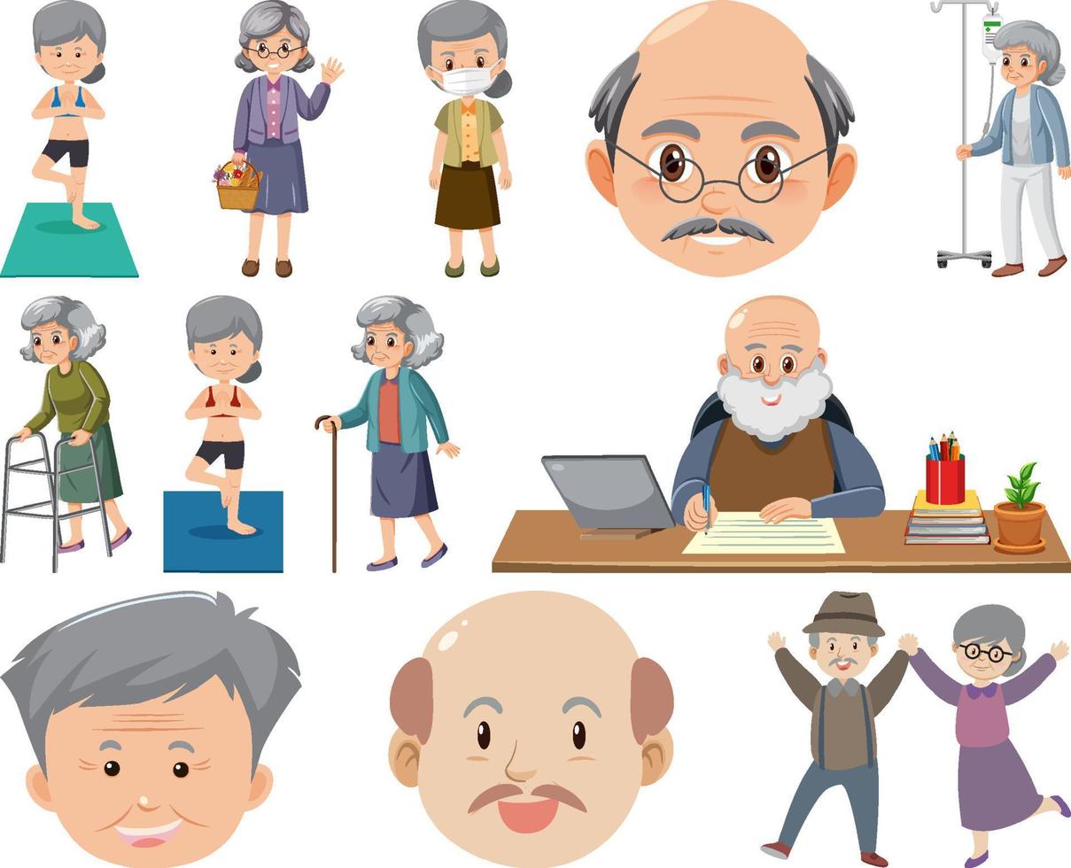 Collection of elderly people icons vector