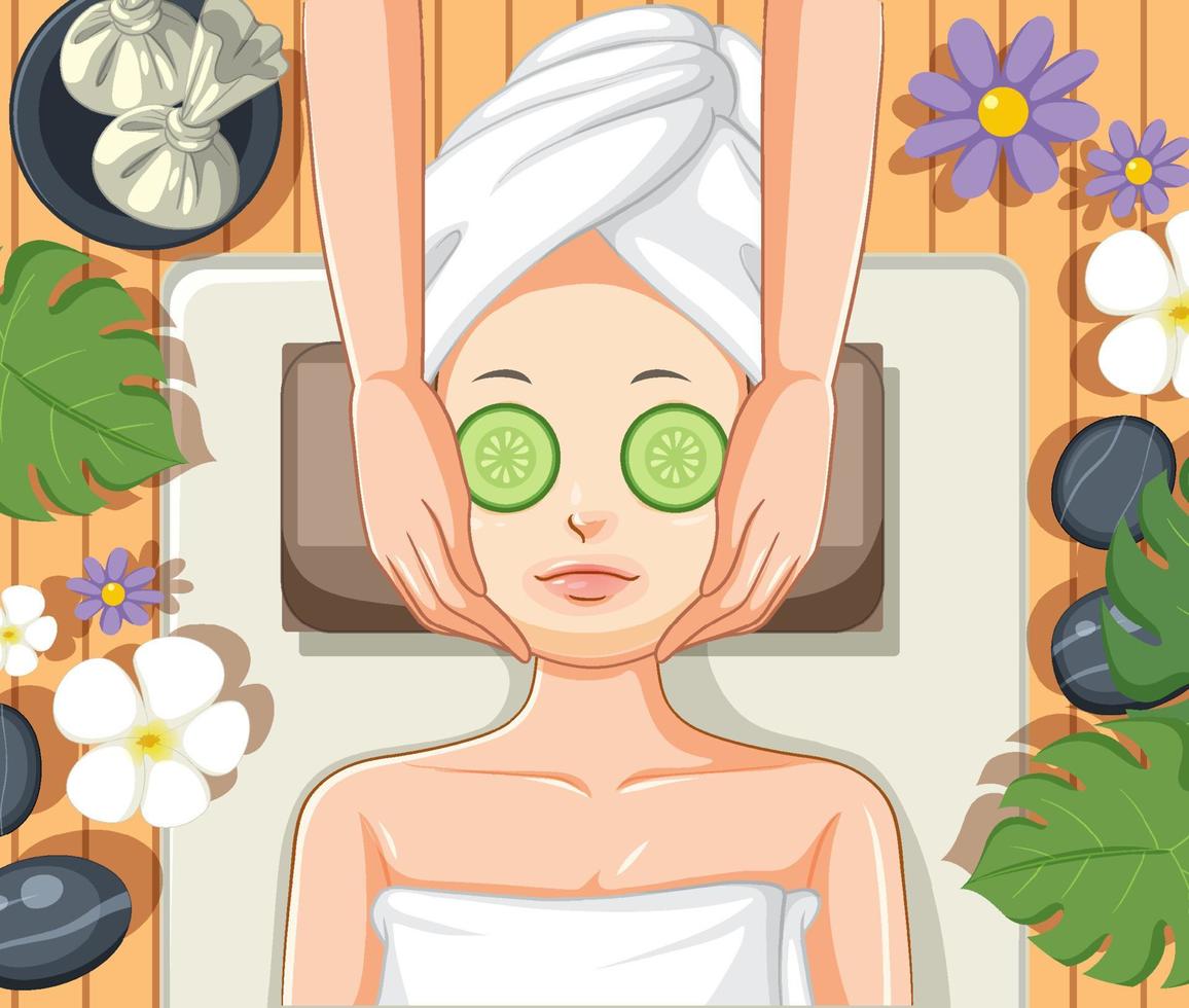 Woman getting facial mask spa vector