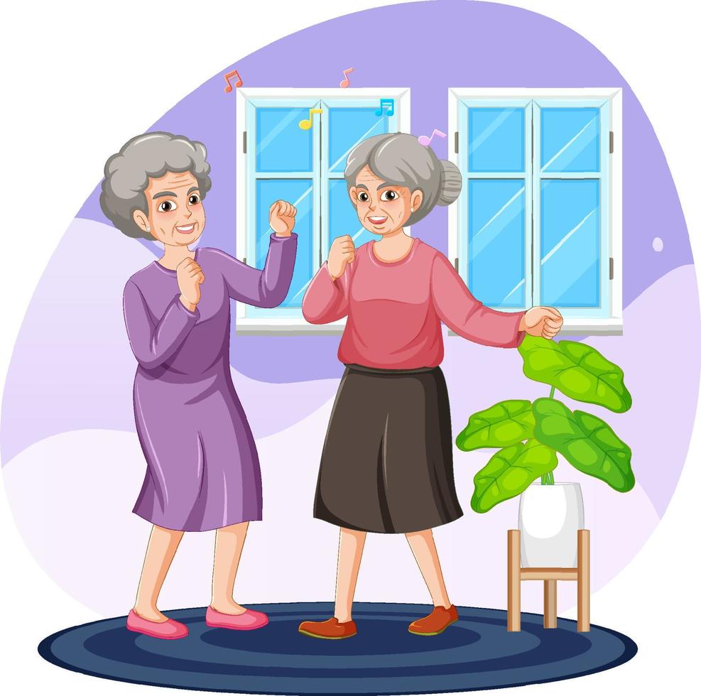 Two senior women dancing vector