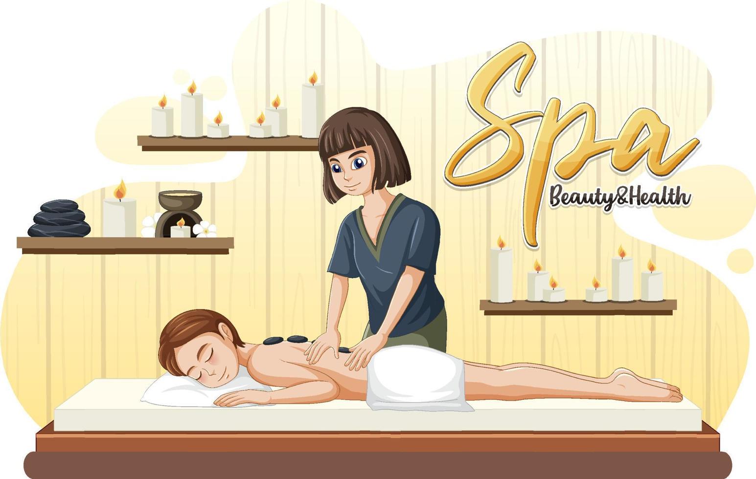 Woman getting hot stone massage vector