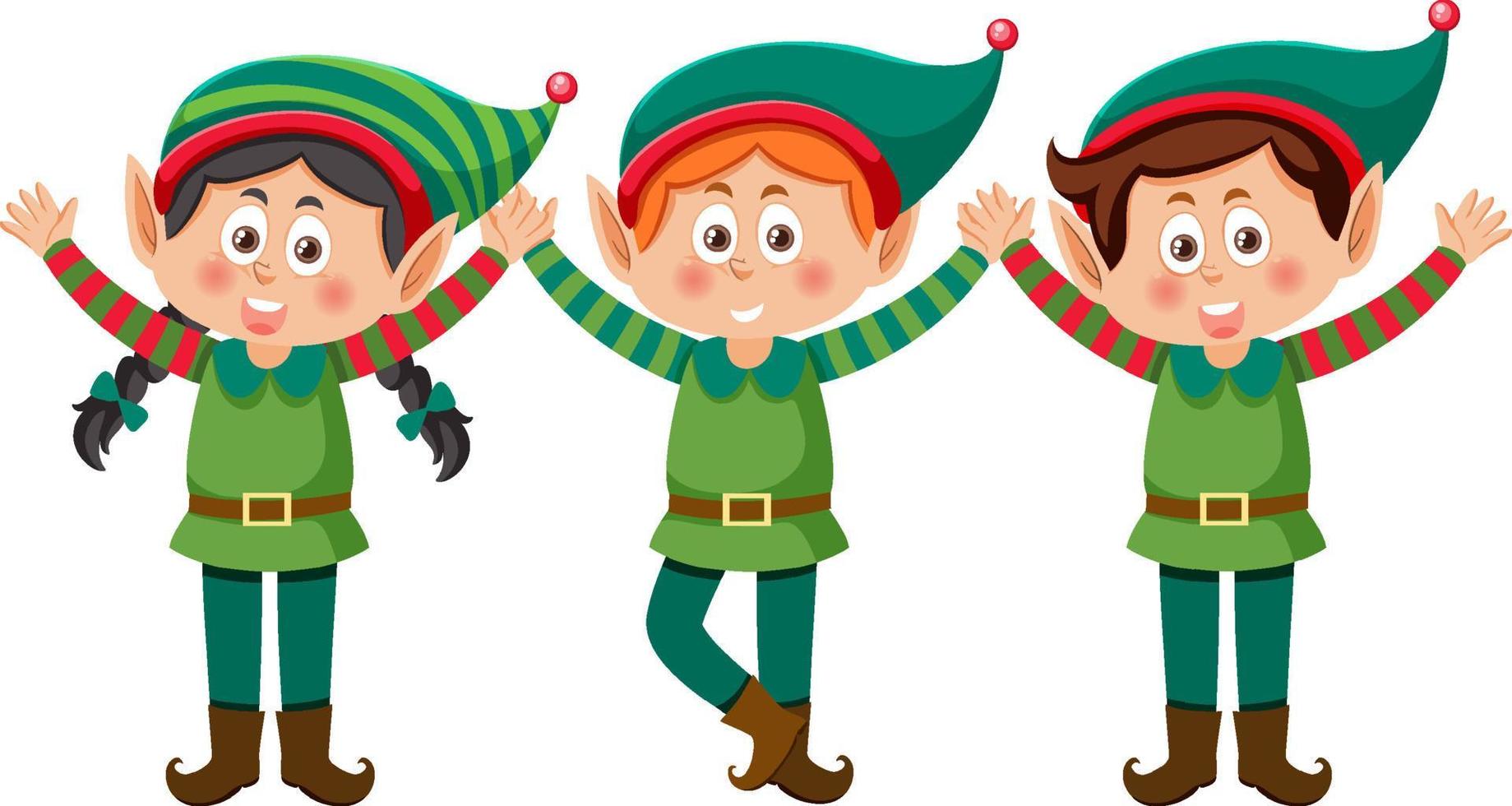 tres personajes de dibujos animados de duendes navideños vector