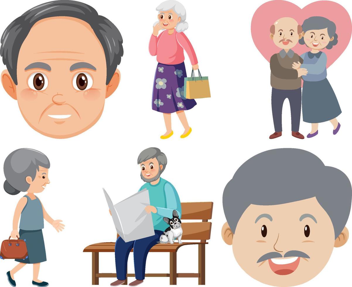 Collection of elderly people icons vector