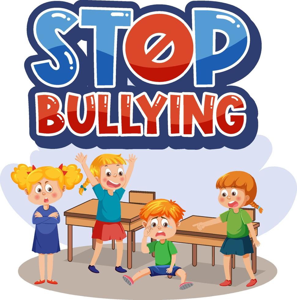 Stop Bullying text with cartoon character vector