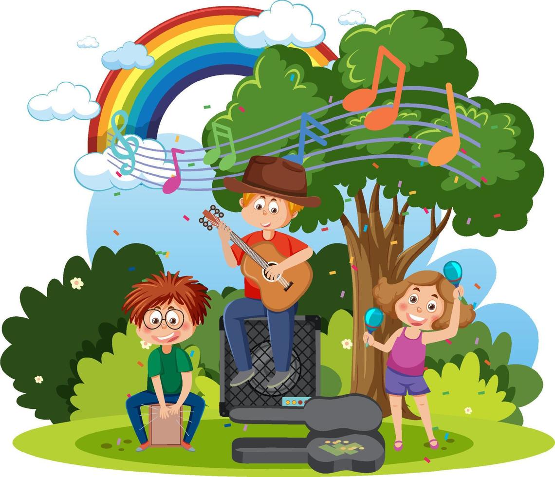 Children playing music at park vector