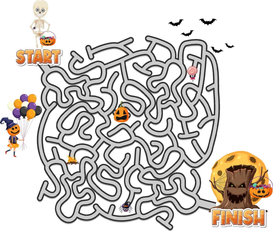 Maze game template in Halloween theme for kids vector