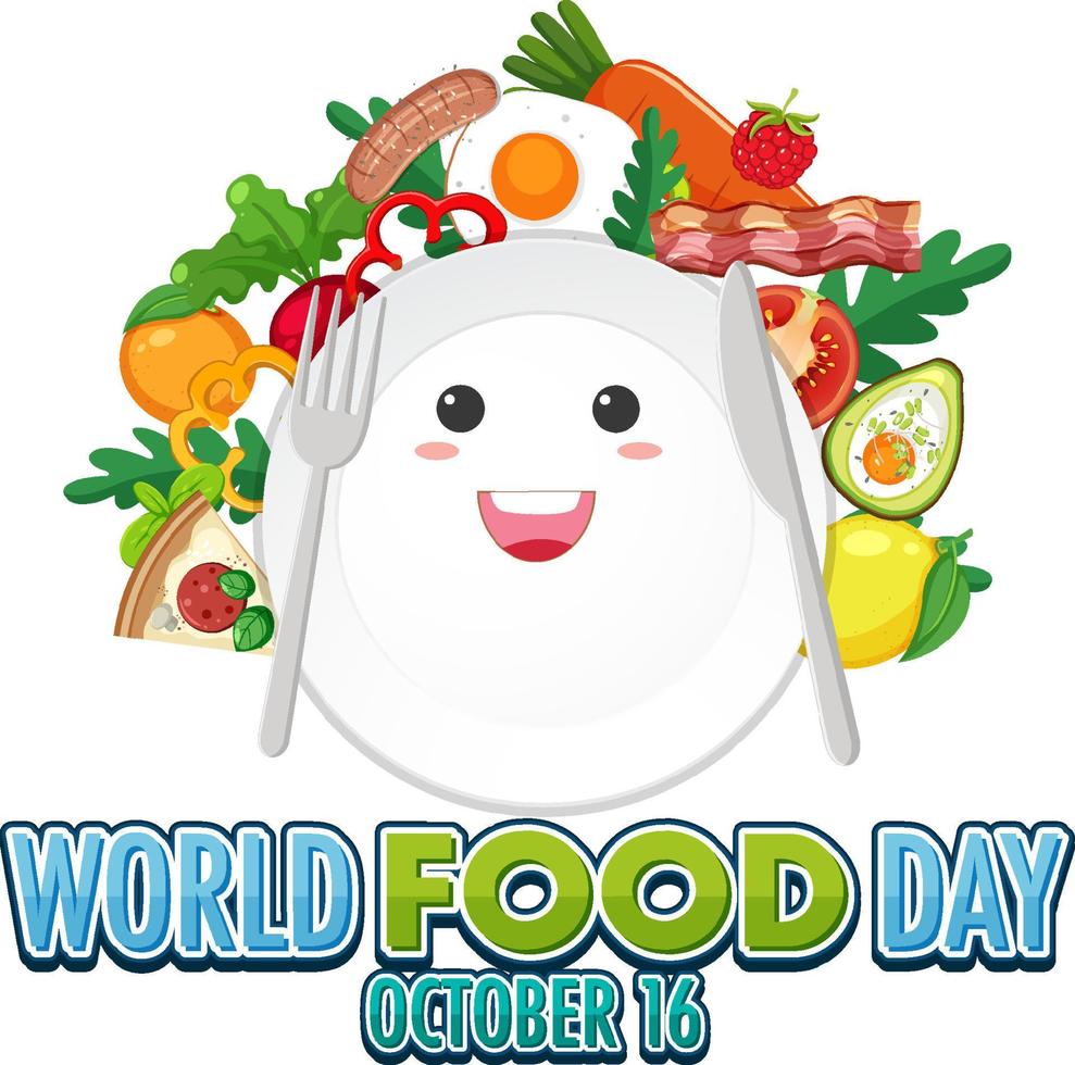 World food day text with food elements vector