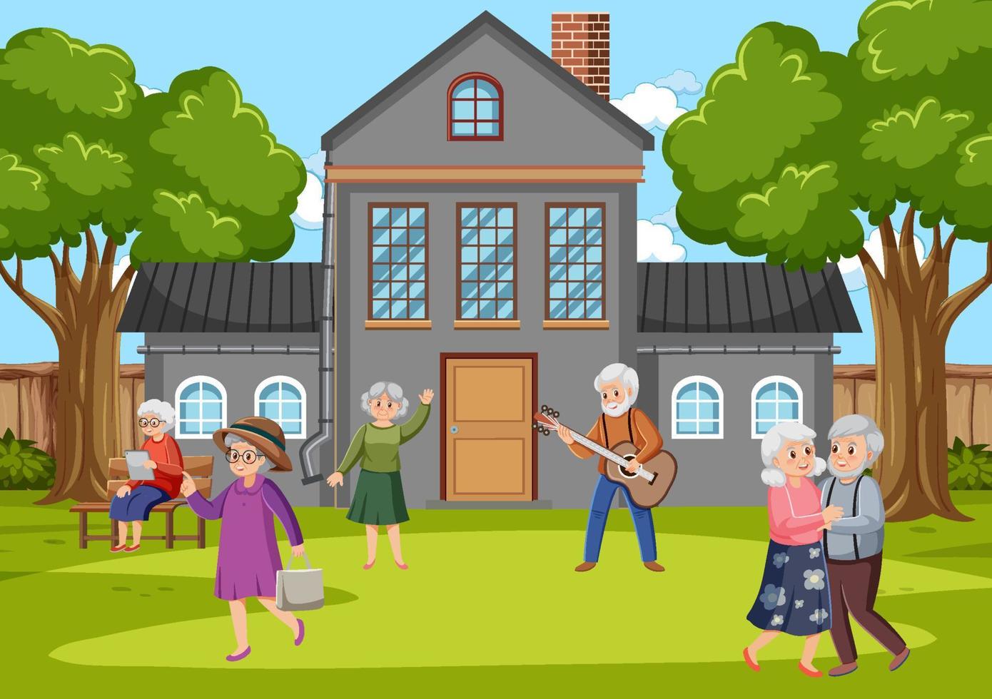 Elderly people doing activity at park vector