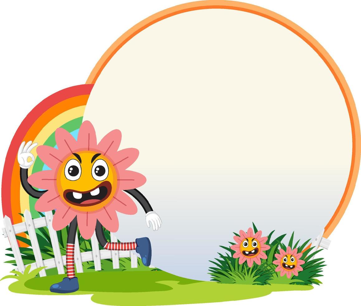 Funny food cartoon character in garden banner vector