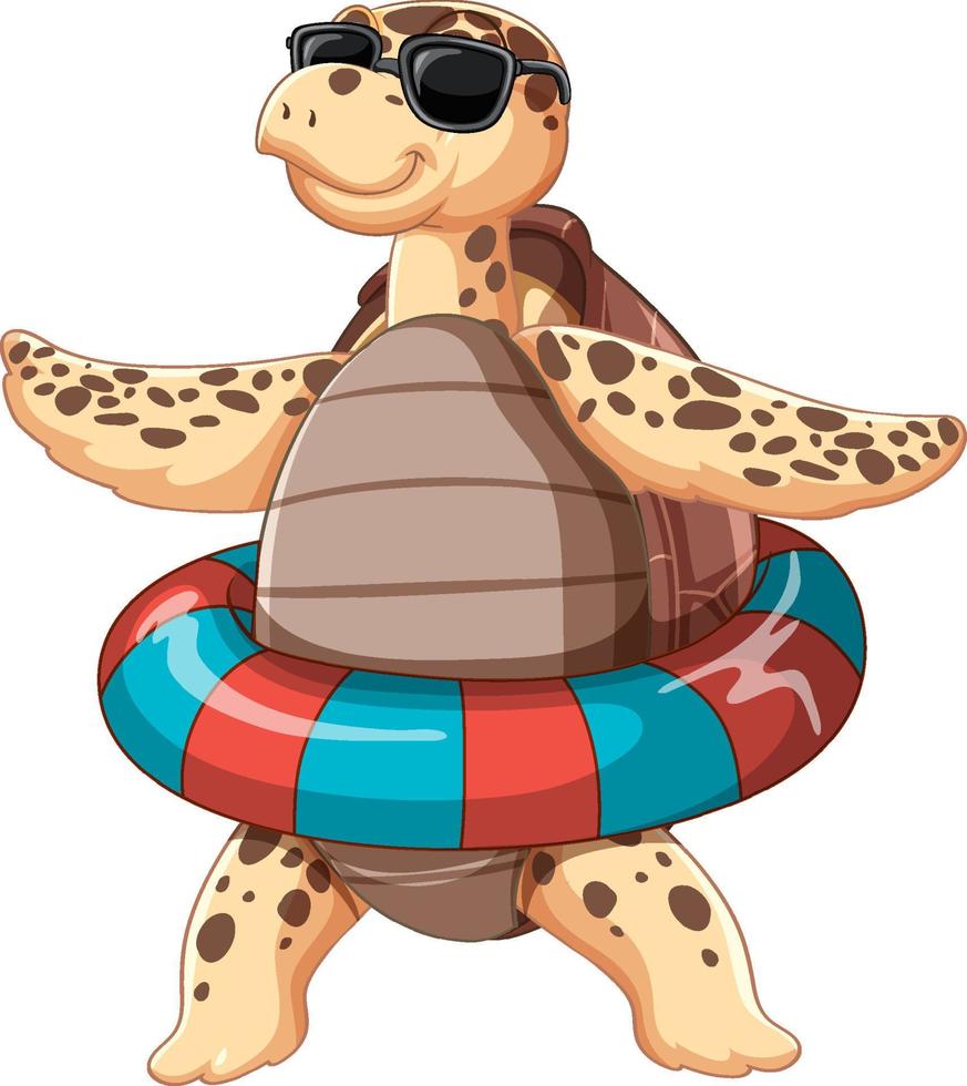 Cute turtle cartoon character inflatable ring vector