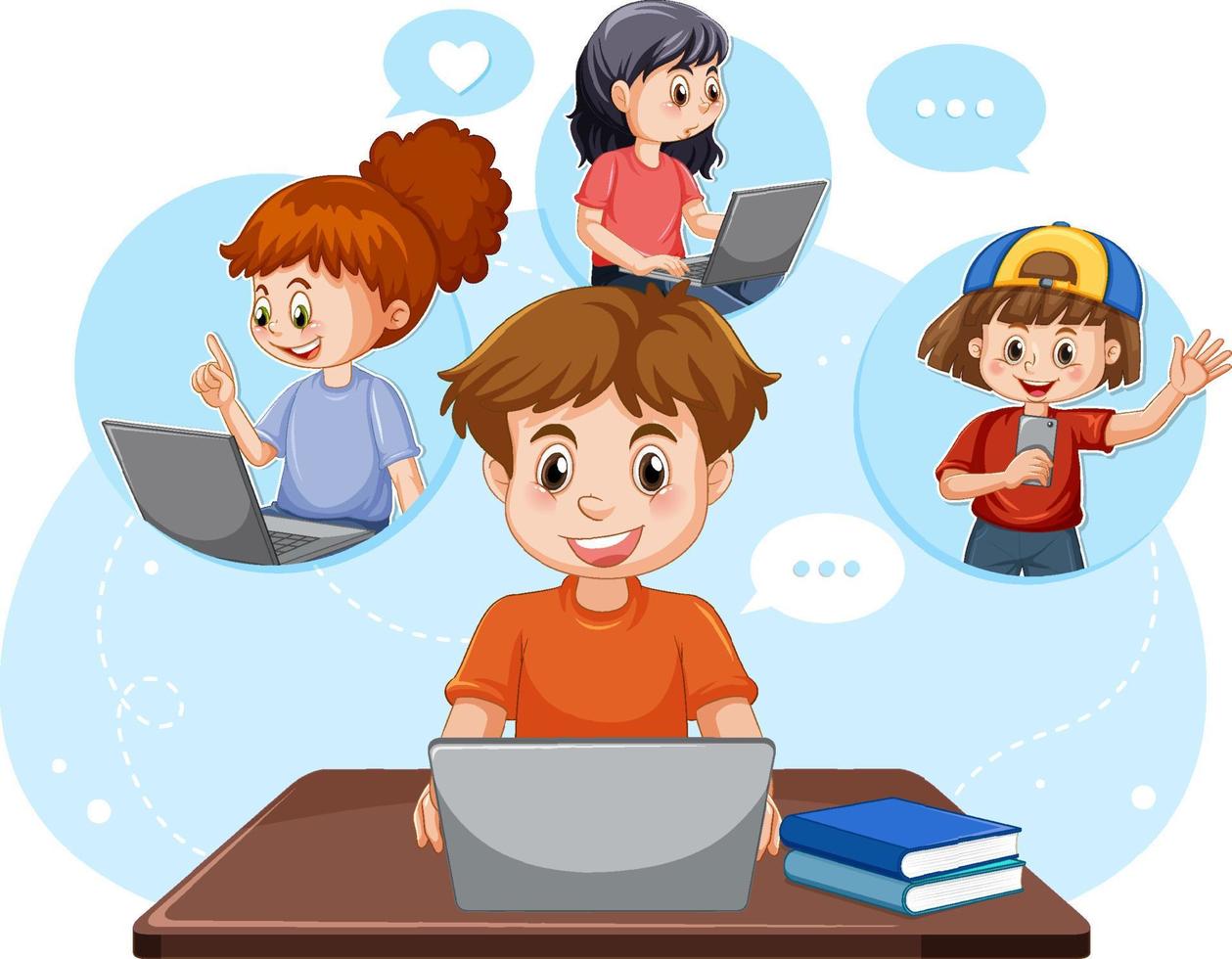 A girl using laptop for online learning vector