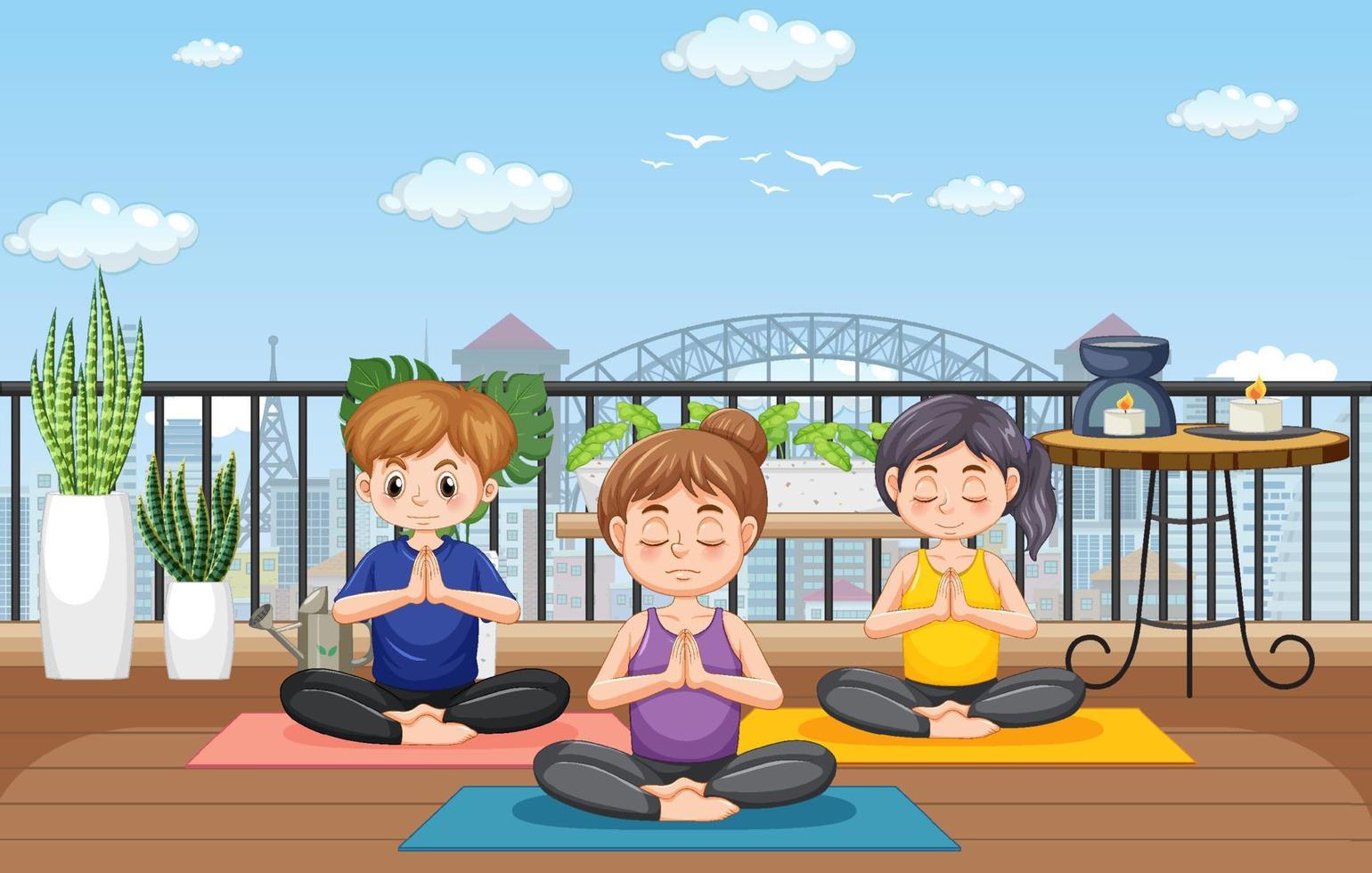People practicing yoga exercise and meditation vector
