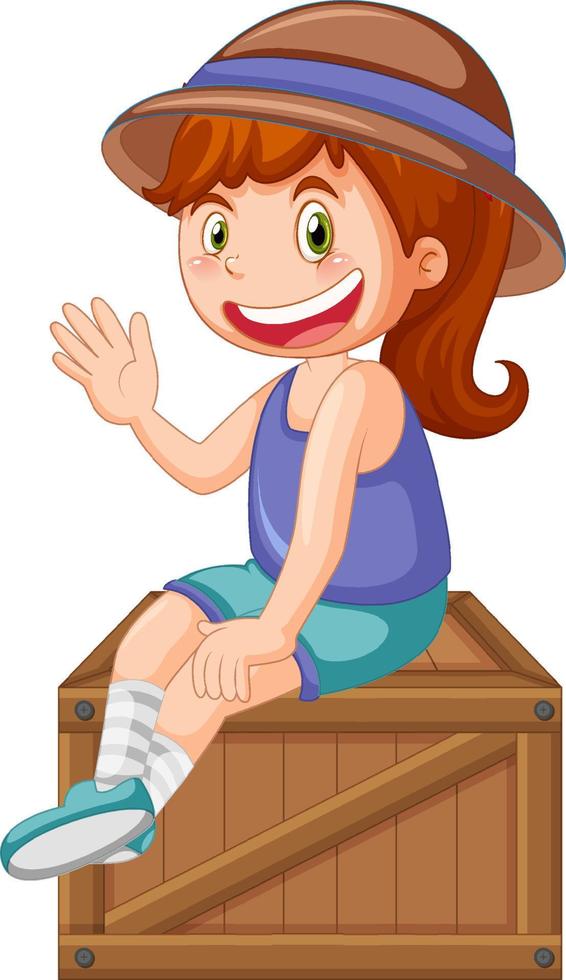 Cute girl sitting on wooden box vector