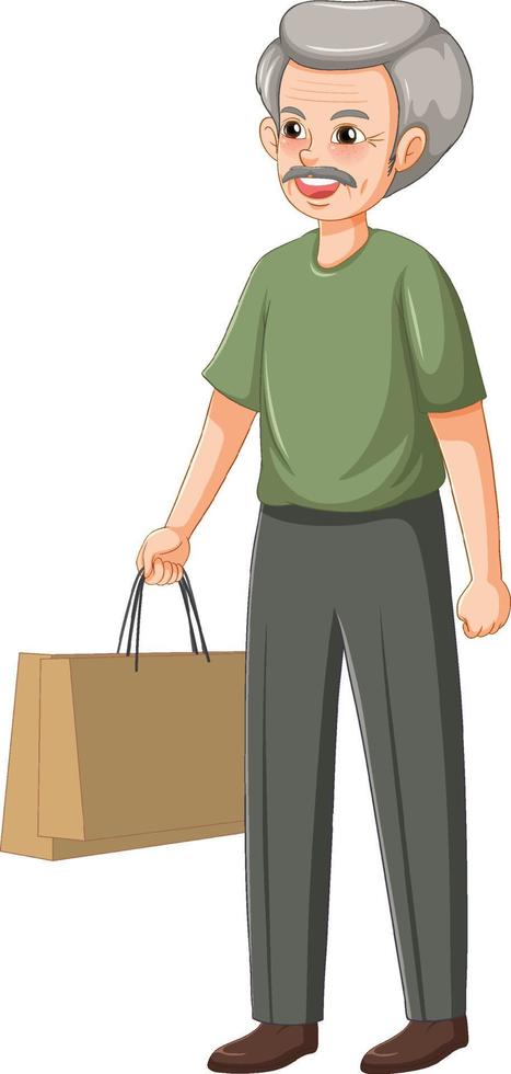 Senior man holding shopping bag vector