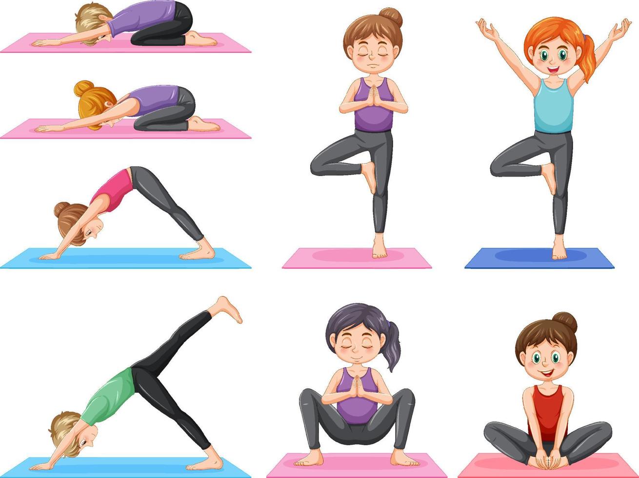 conjunto de posturas de yoga vector