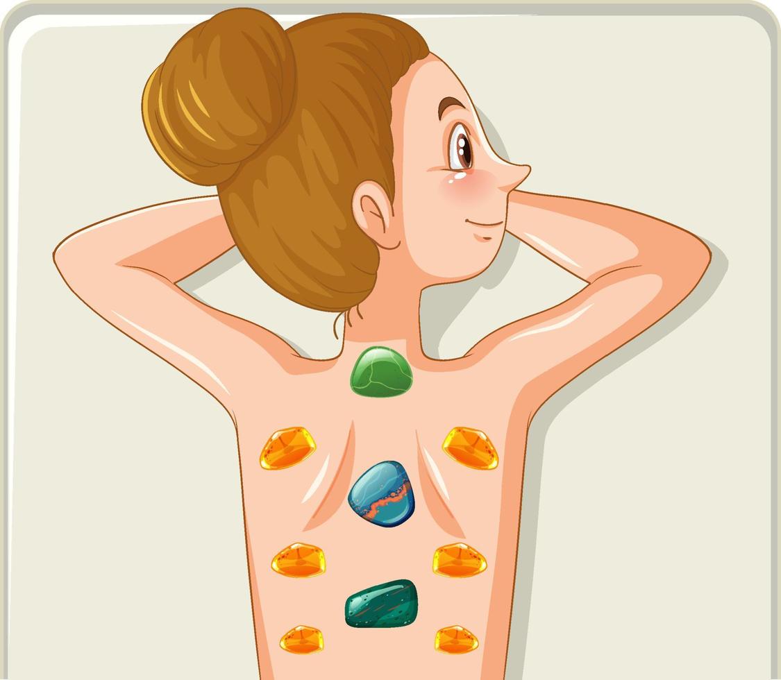 Young woman with healing crystals on back vector