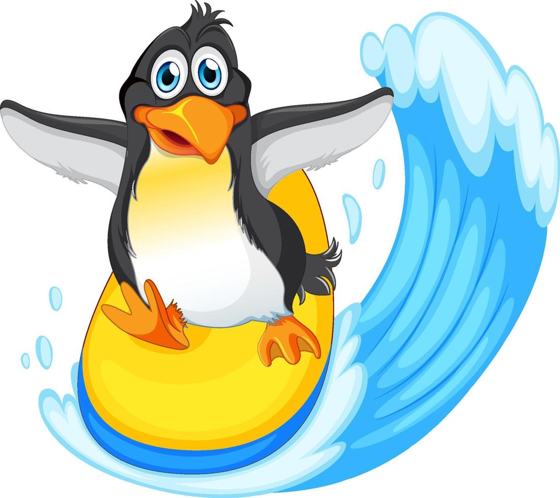 Cute penguin cartoon character surfing vector