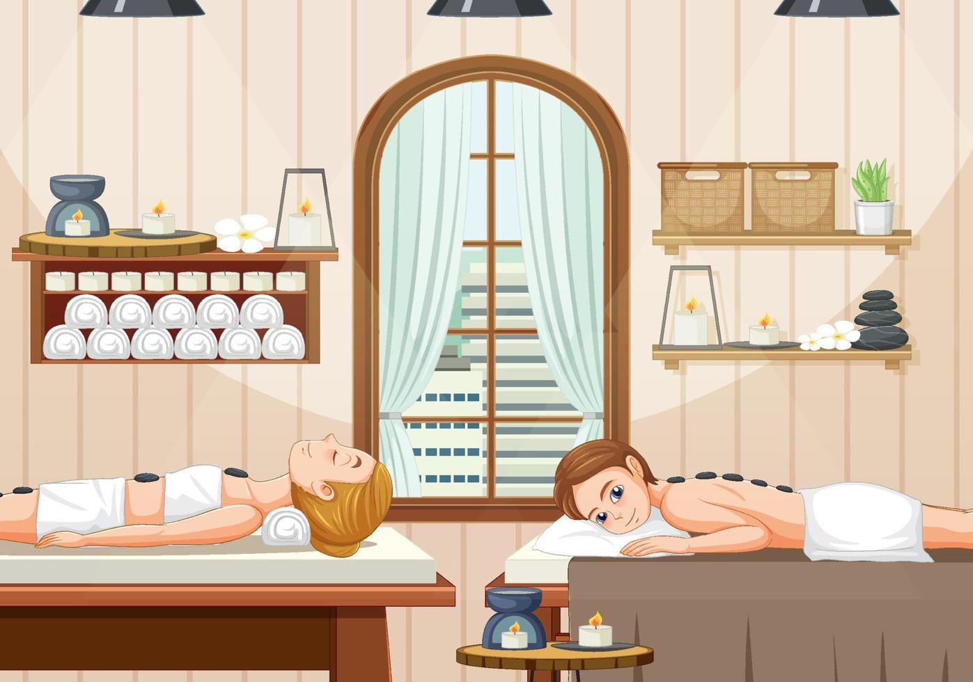 Woman gets stone massage in spa scene vector