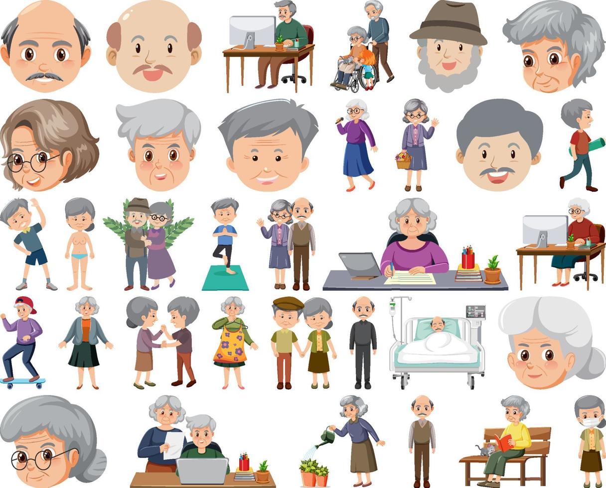 Collection of elderly people icons vector