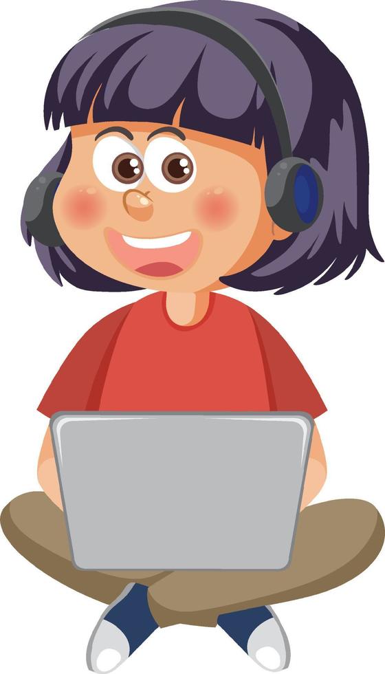 Cute girl using laptop vector