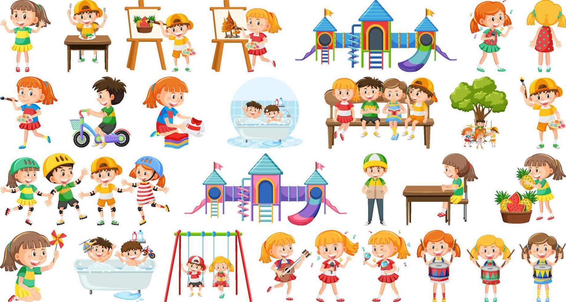 Set of children doing different activities vector