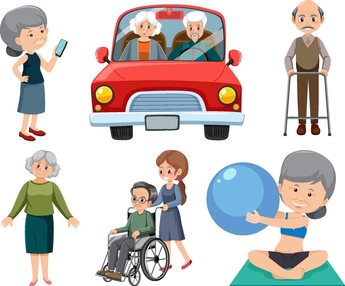 Collection of elderly people icons vector