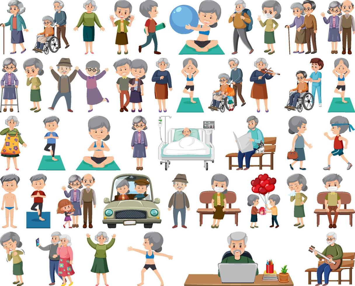 Collection of elderly people icons vector