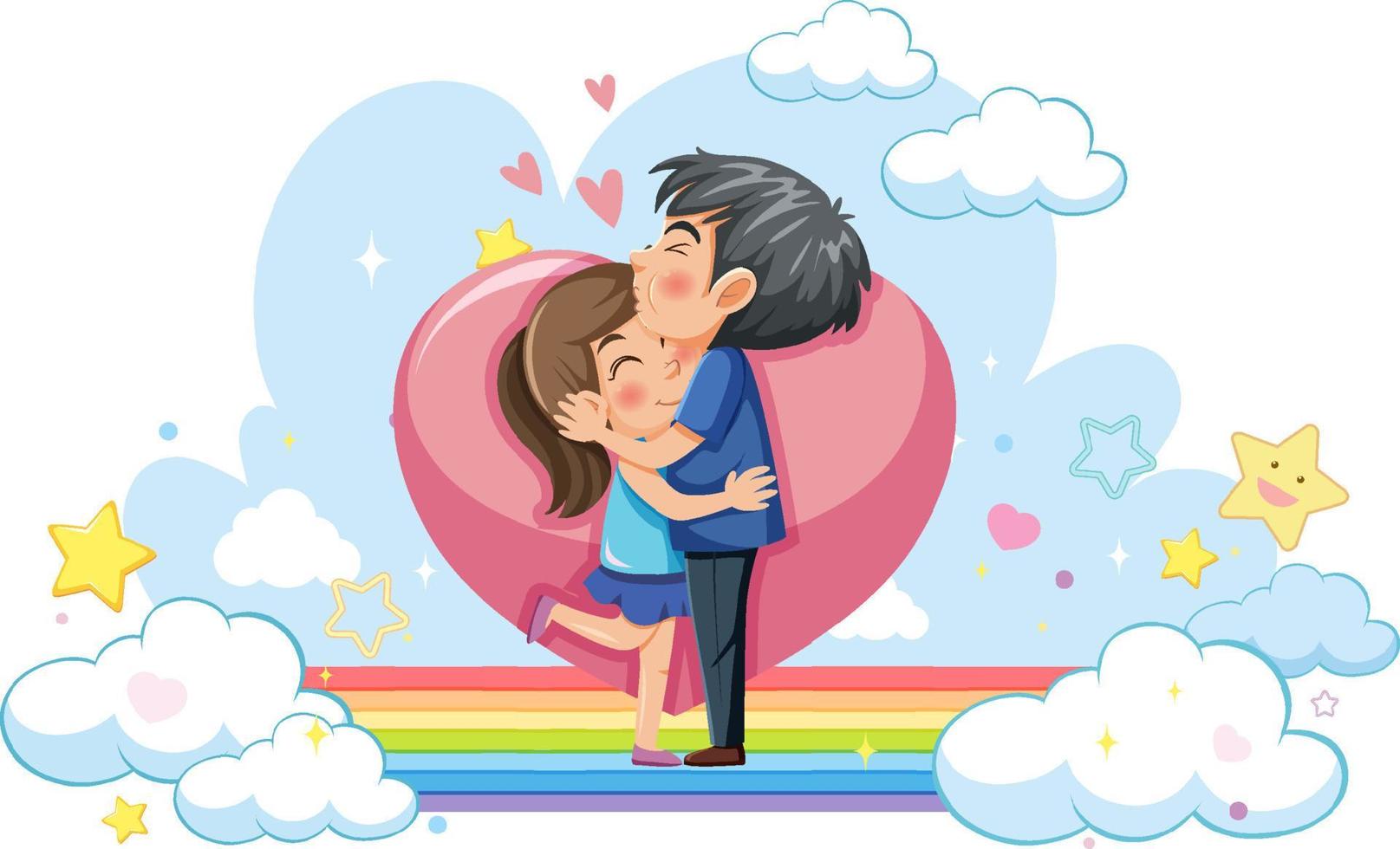 Happy kids on rainbow vector