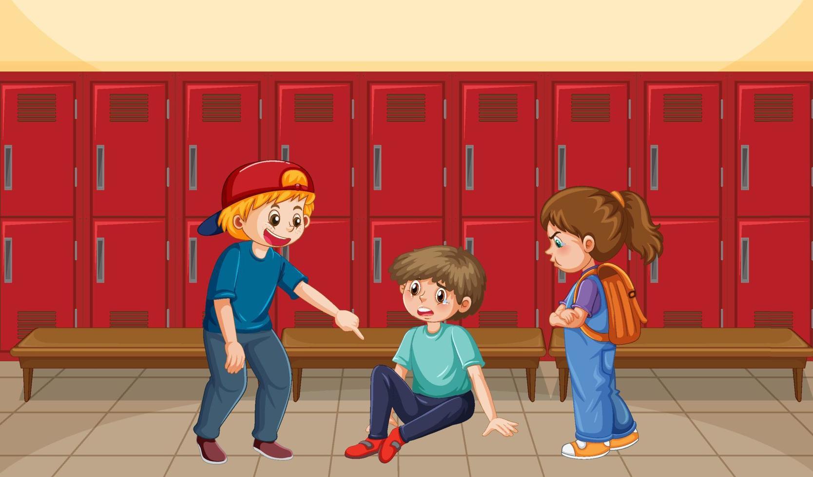 School bullying with student cartoon characters vector