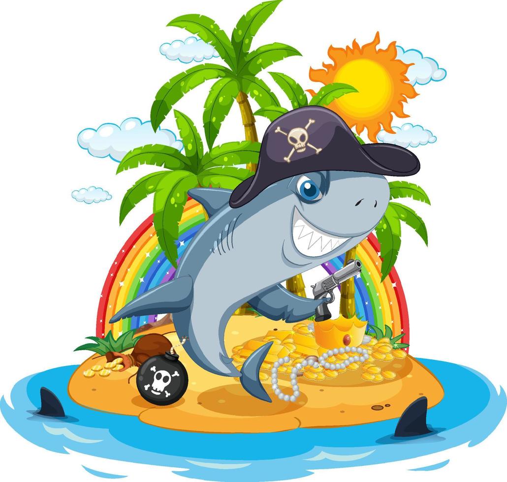 Pirate shark on the island vector