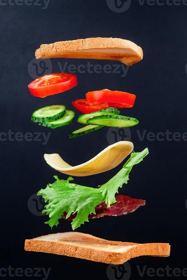 sándwich de levitación con queso y ternera foto