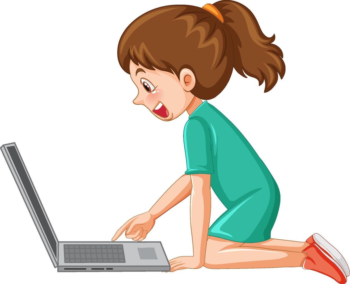 A girl using laptop cartoon vector