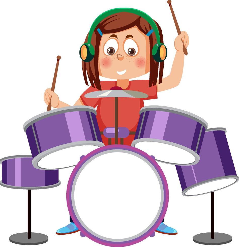 A girl playing drum vector