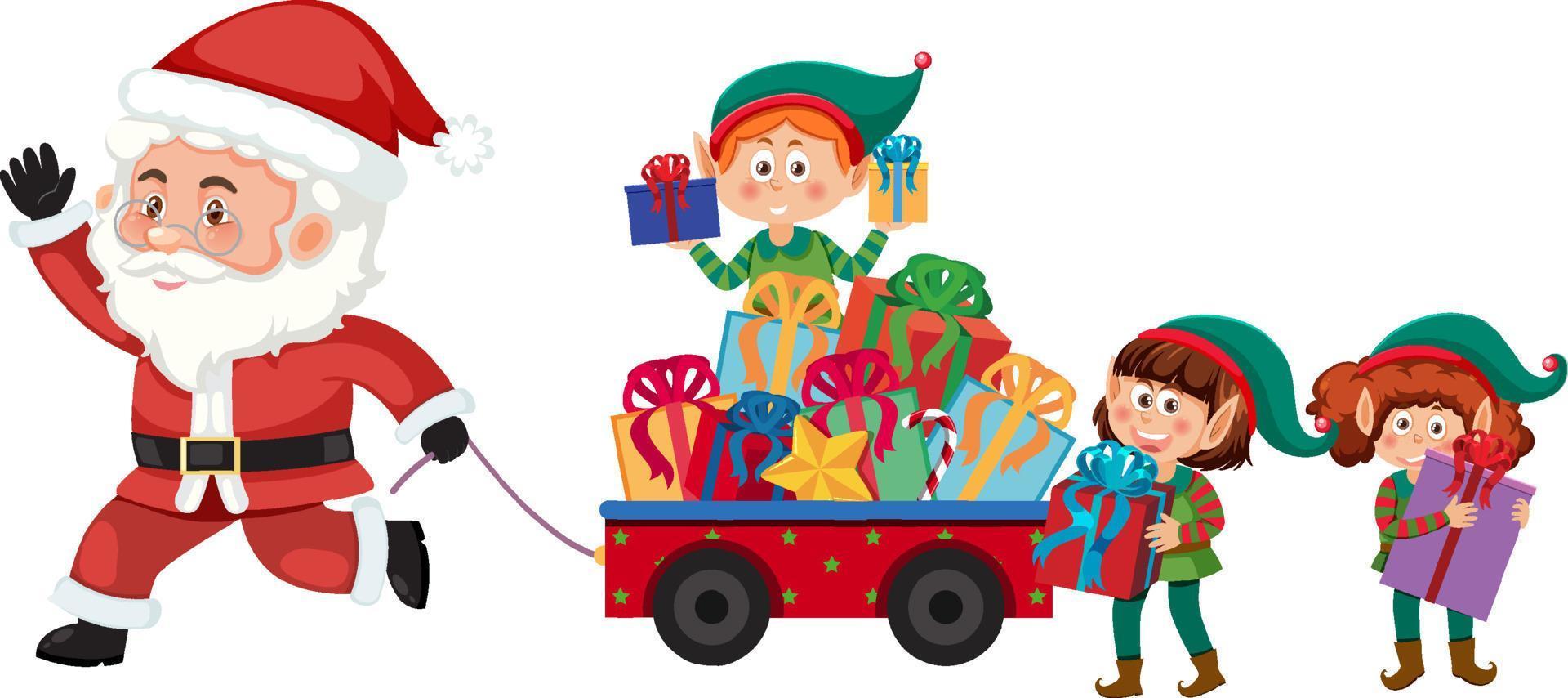 Santa Claus and elfs delivery gift for Christmas vector