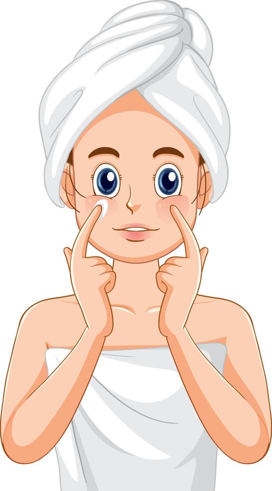 A woman in towel doing face massage vector