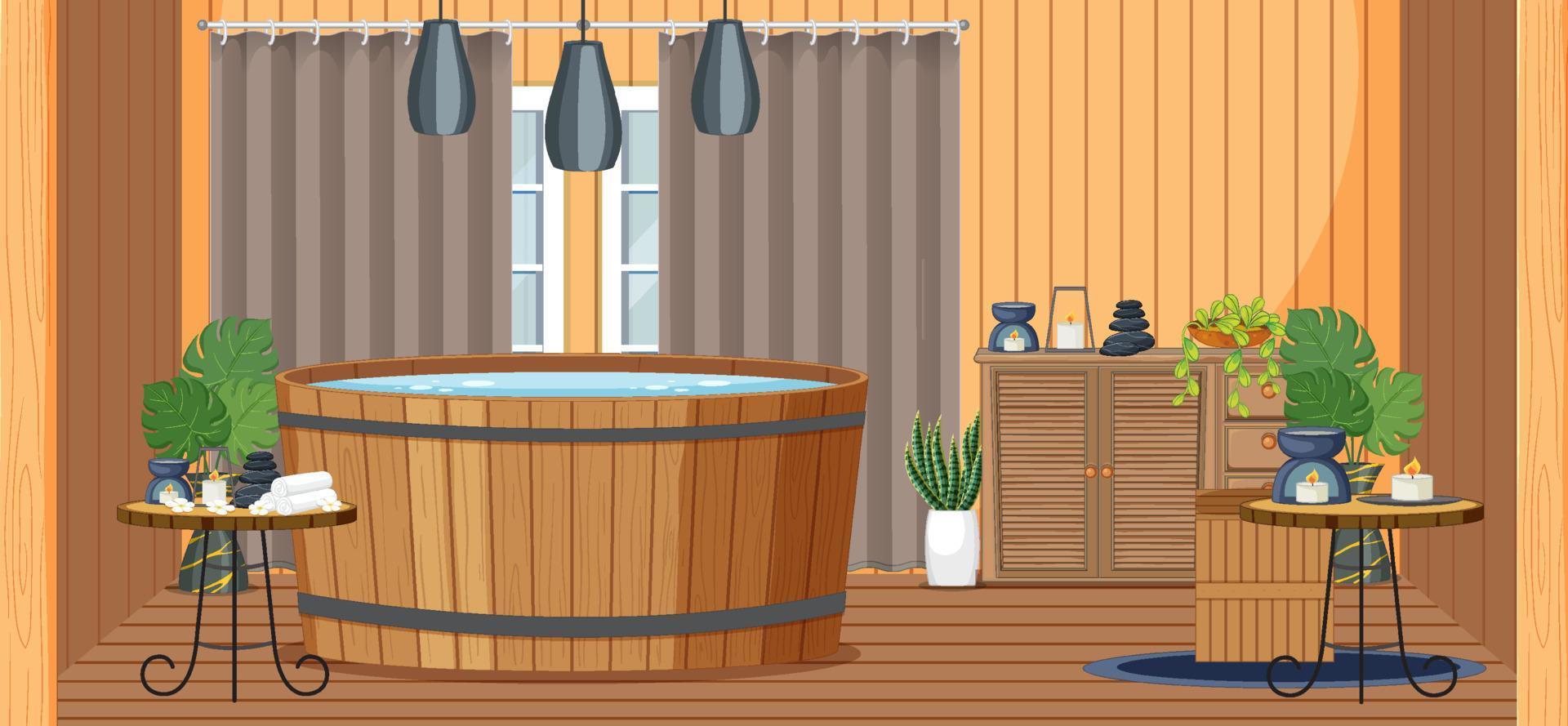 Hot tub in spa room scene vector