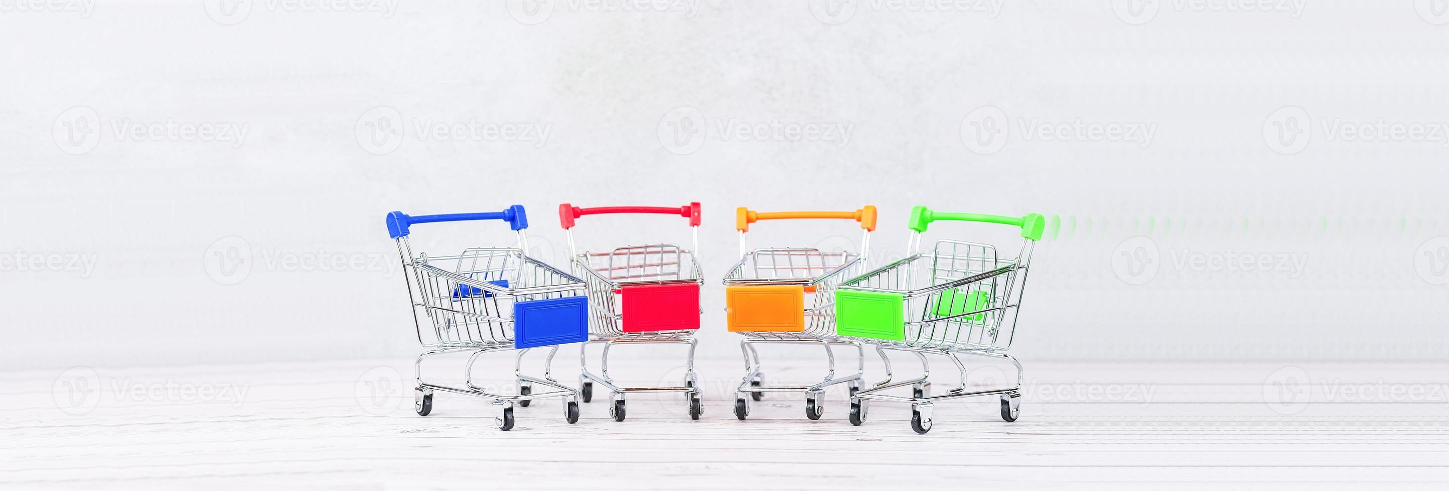 An empty shopping cart from the supermarket. photo