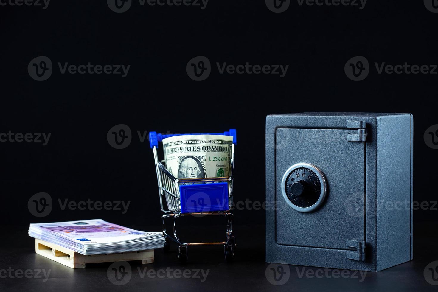 Bank safe with money photo