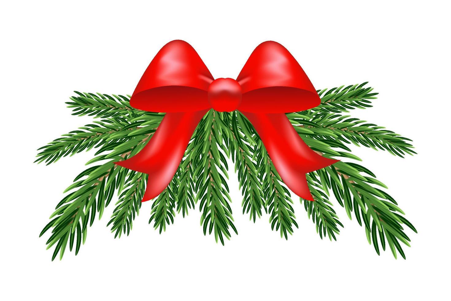 Christmas tree branches with a red bow on a white background Free vector