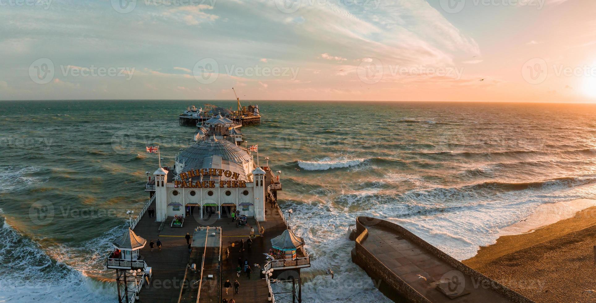 Aerial view of Brighton Palace Pier, with the seafront behind. photo