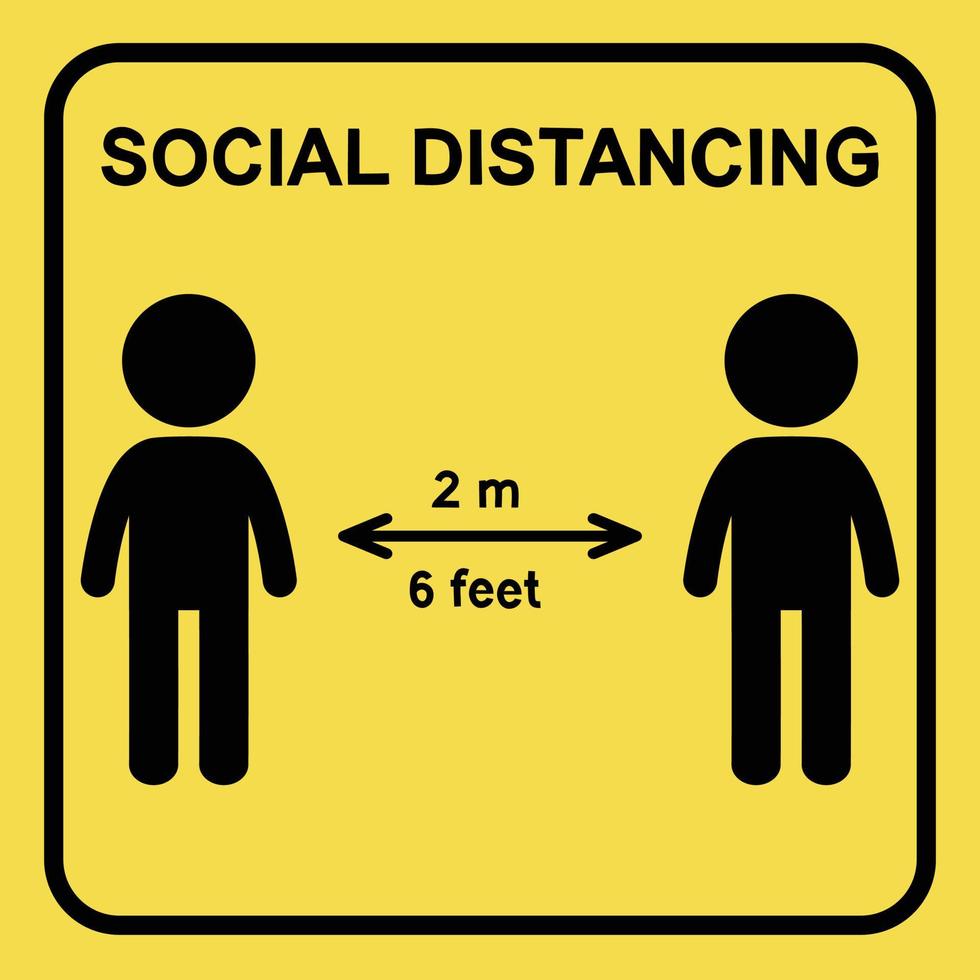 icono de signo de distanciamiento social sobre fondo amarillo. vector