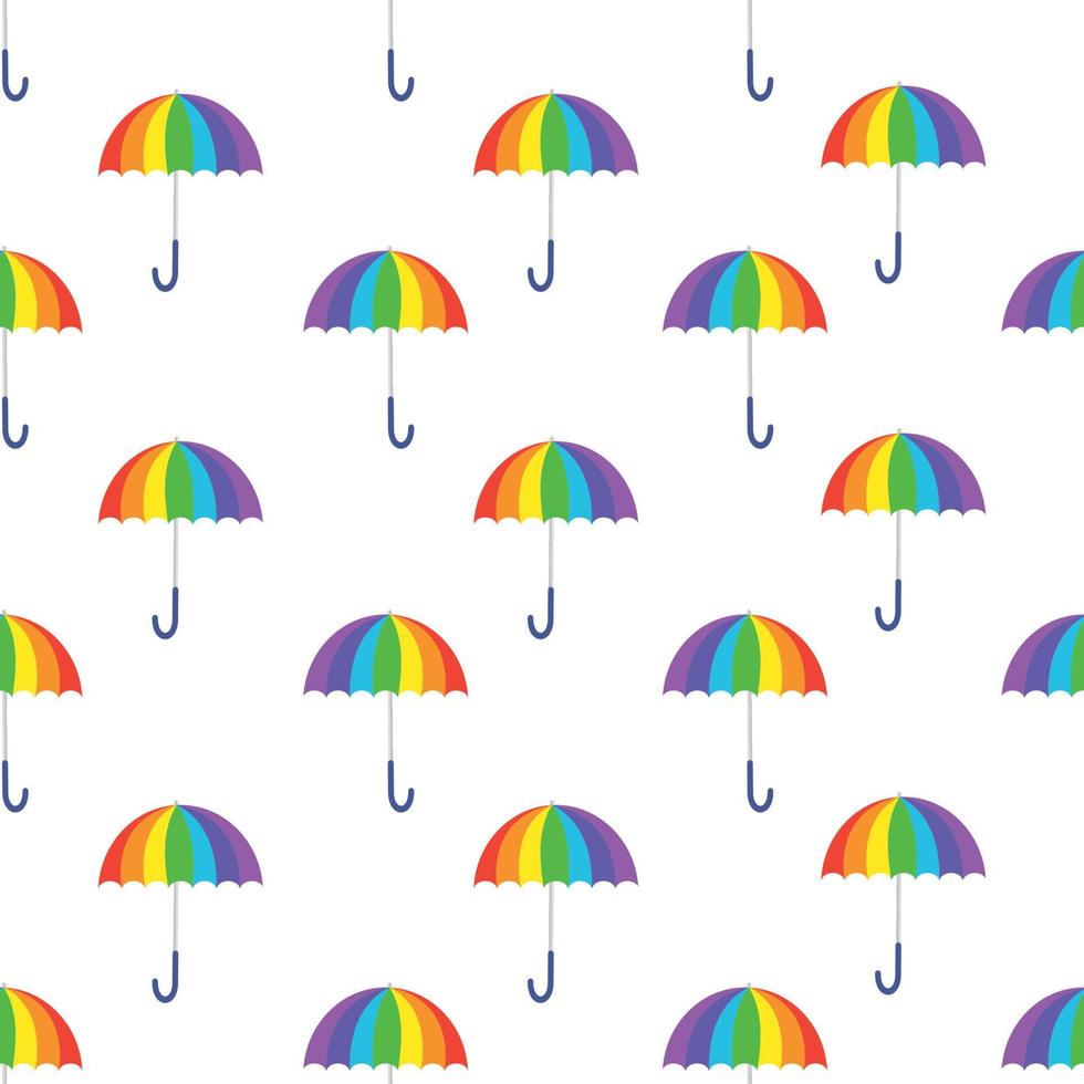 paraguas de arco iris de patrones sin fisuras sobre fondo blanco. vector