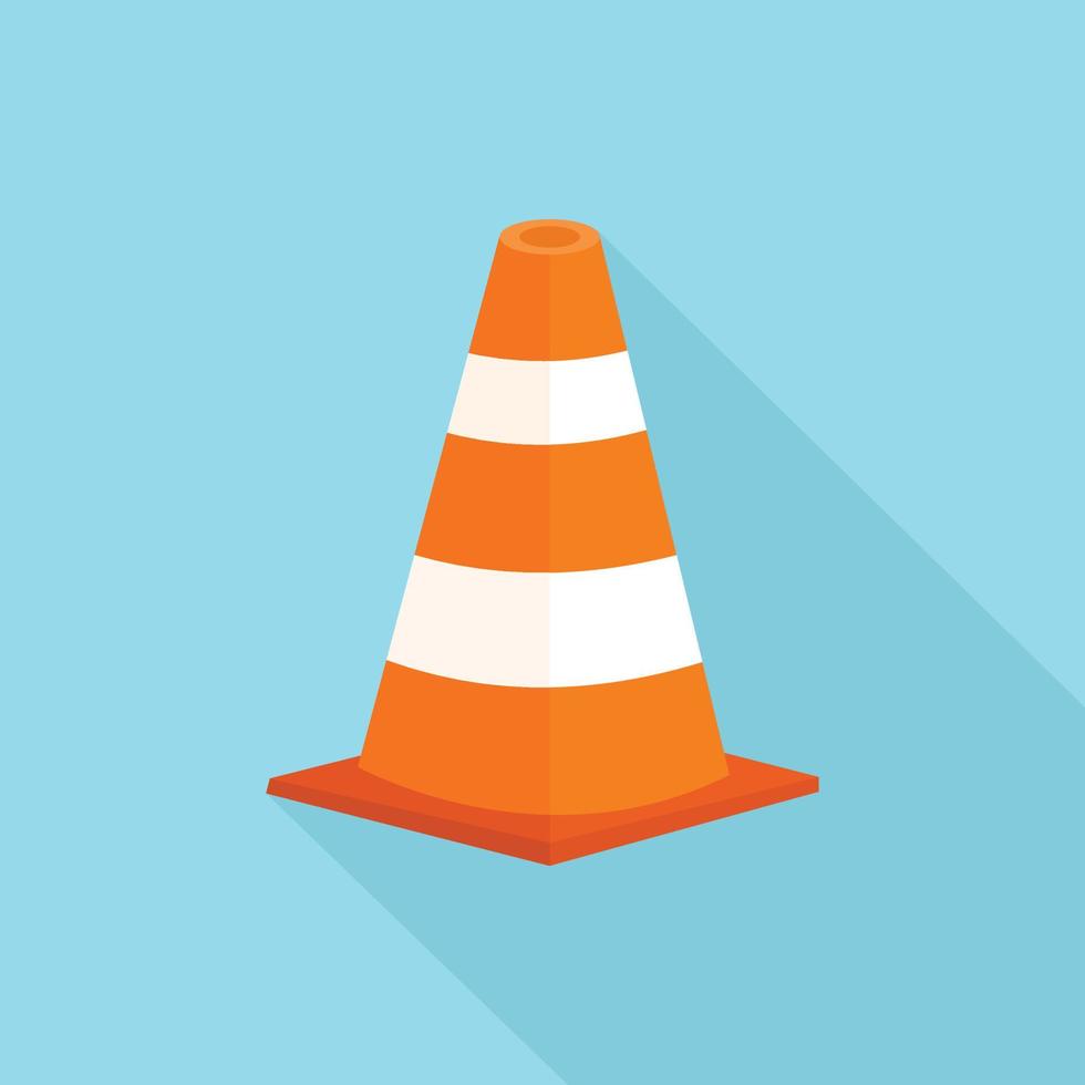 Traffic Cone with long shadow isolate on blue background. vector
