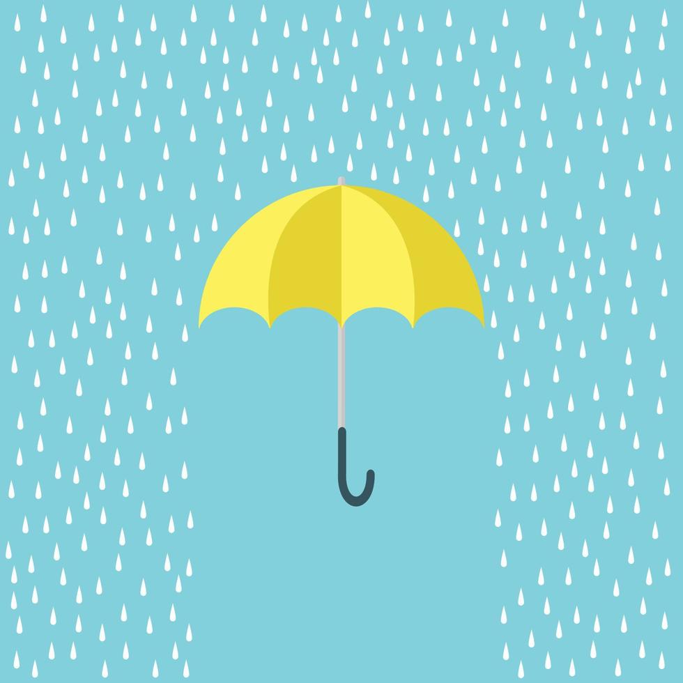 Yellow Umbrella with rain isolate on blue background. vector